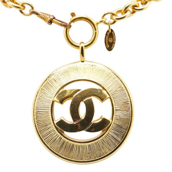 CHANEL CC Logo Round Necklace 33" Gold Tone Auth - Picture 1 of 9